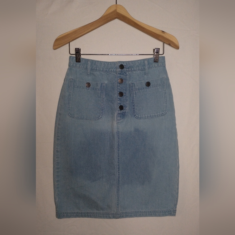 Revolve Cupcakes & Cashmere Light Blue Denim Pencil Skirt Anthropologie 4